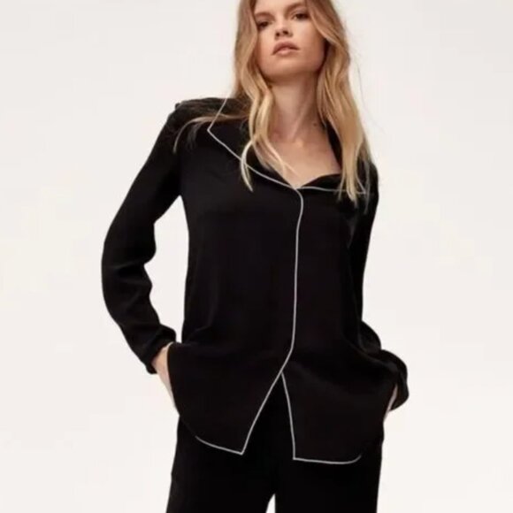 Aritzia Babaton Rena Blouse - Blue with White Trim - Size M - Picture 1 of 4